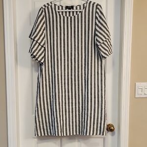 Grey and White Striped Linen Dress